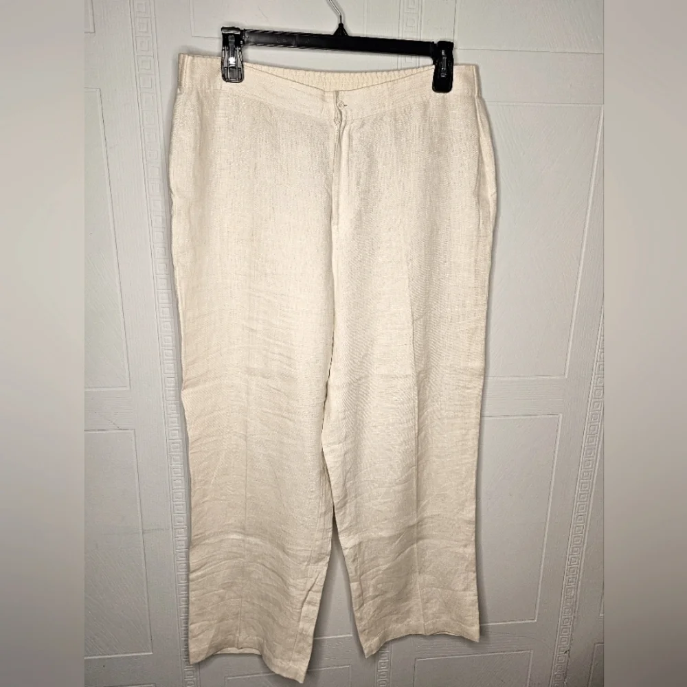 dbLife Womens Vintage Cream Linen Pants Wide Leg High Rise Flat Front Sz XL EUC